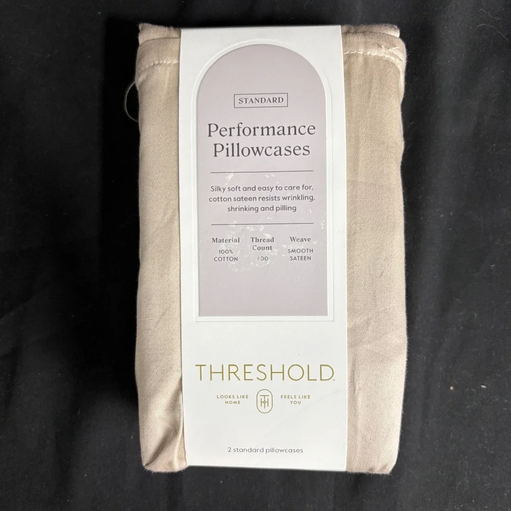 Standard Solid Performance 400 Thread Count Pillowcase Set Khaki - Threshold™